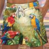 Men HLJ Bottoms | Hand-Painted Oil Painting Colorful Parrot Drawstring Beach Shorts Light Yellow