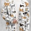 Men DJ Print Cardigan | Cute Cartoon Puppy Print Casual Knitted Cardigan Photo Color