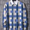 Men BXL Print Sweater | Men'S Contrast Color Geometric Casual Knitted Pullover Sweater