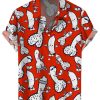 Men HLJ Shirts | Fun Banana Print Short Sleeve Shirt Red