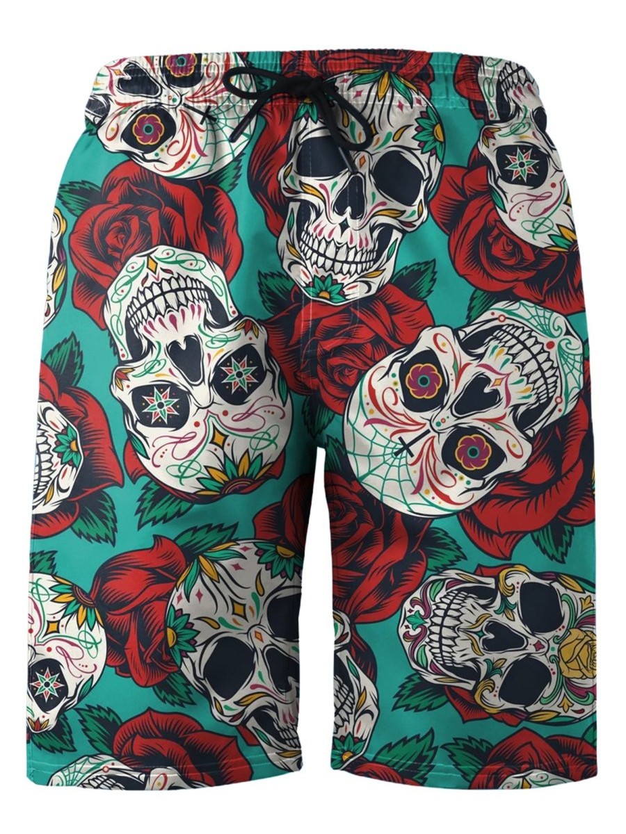 Men HLJ Shorts | Men'S Mexican Skull Beach Shorts Blue