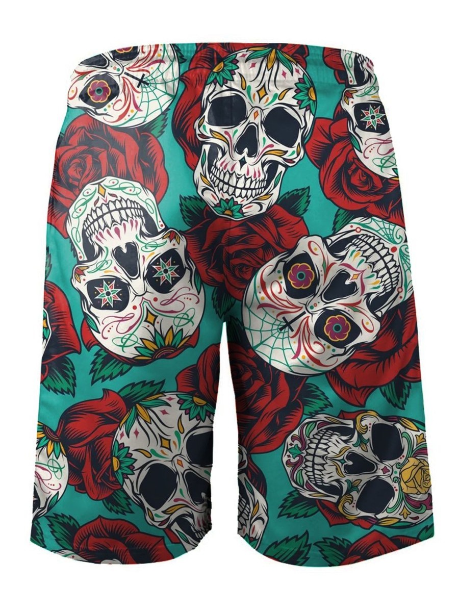 Men HLJ Shorts | Men'S Mexican Skull Beach Shorts Blue