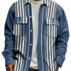 Men BXL Print Jacket | Men'S Casual Striped Print Double Pocket Corduroy Jacket 35085408Xl Blue