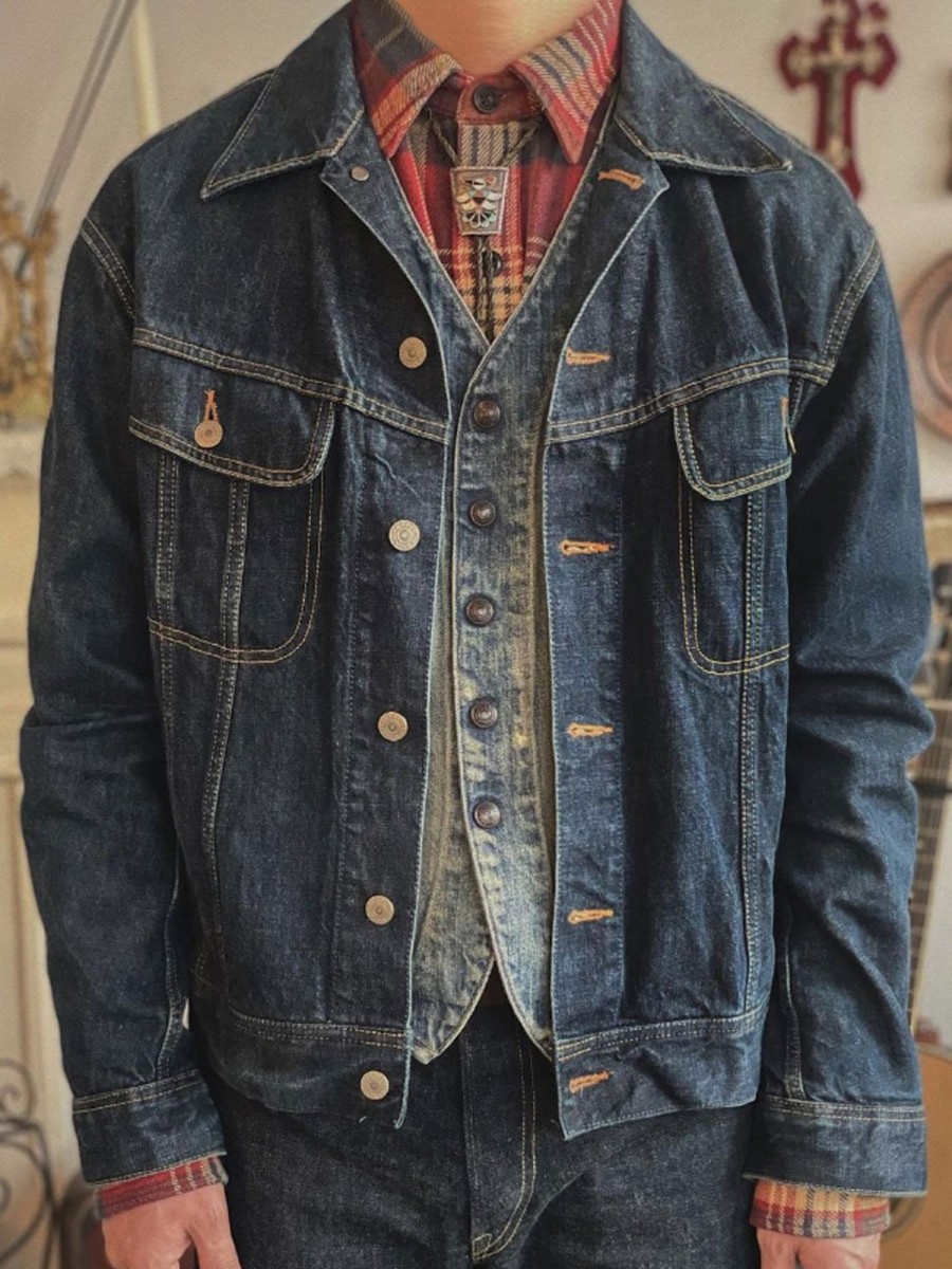 Men BXL Jacket | Men'S Retro Multi-Pocket Casual Denim Jacket Vintage Blue