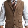 Men DJ Vest | Lapel 3-Pocket Herringbone Blazer Vest