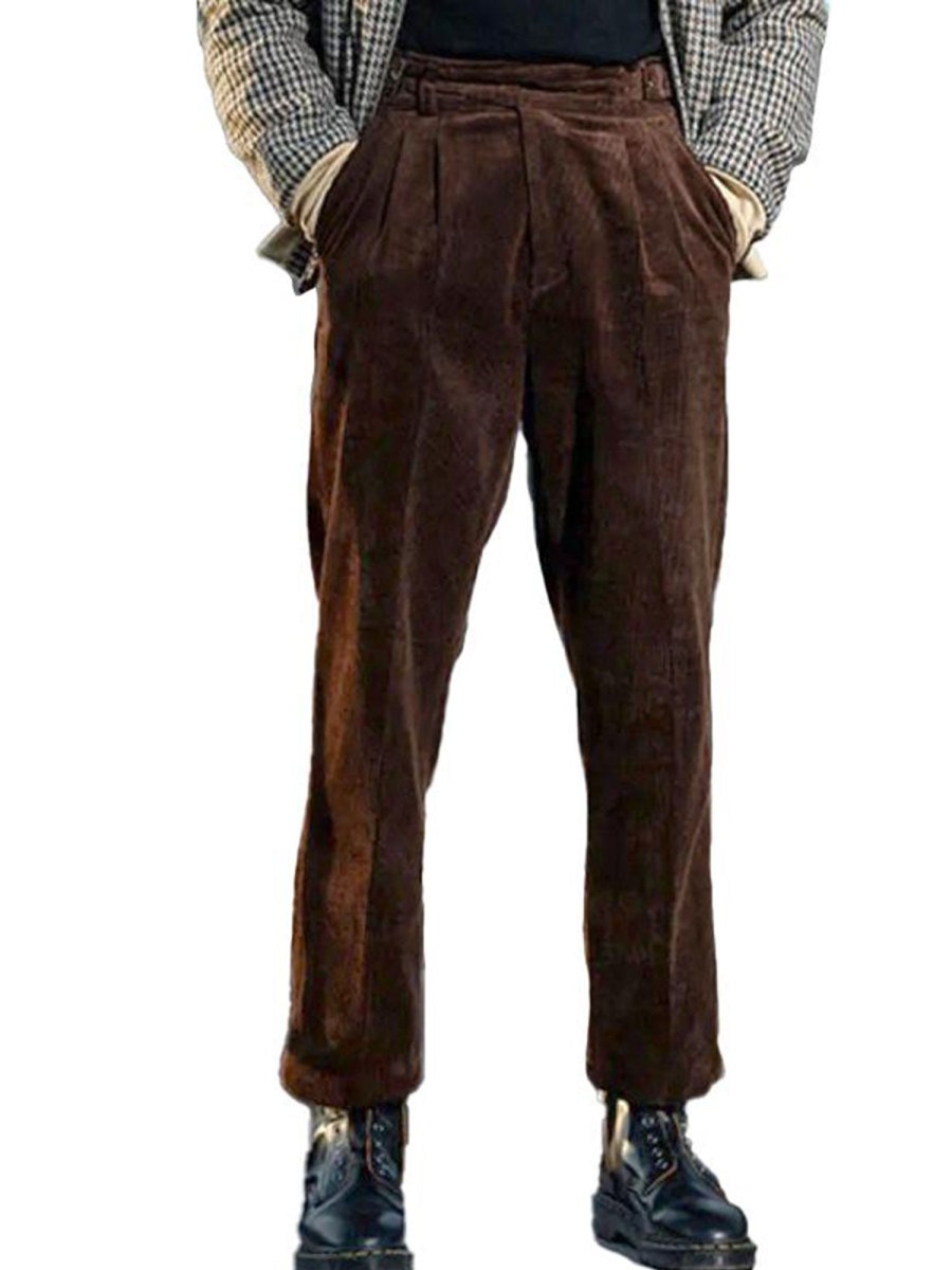 Men QMY Bottoms | Vintage Gentleman Corduroy Casual Pants Brown