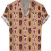 Men DJ Shirts | Fun Christmas Sexy Print Casual Short Sleeve Shirt Brown