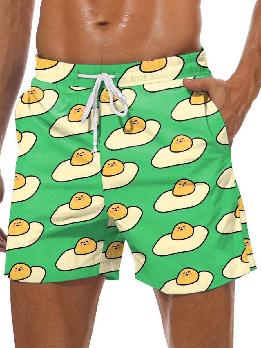 Men GYJ Bottoms | Fried Egg Pattern Casual Shorts Green