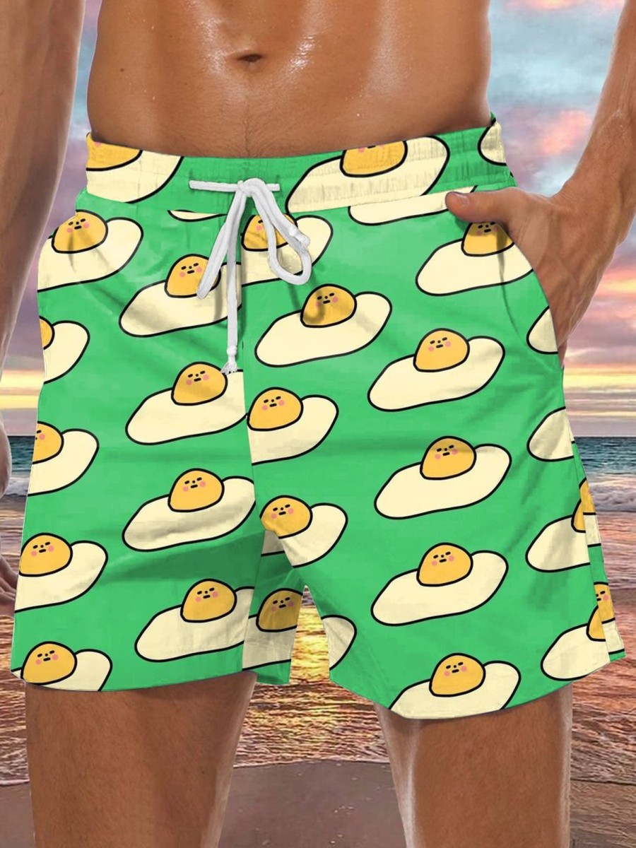 Men GYJ Bottoms | Fried Egg Pattern Casual Shorts Green