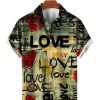 Men HLJ Shirts | Love Print Valentine'S Day Vintage Short Sleeve Shirt Khaki