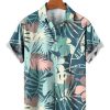 Men HLJ Shirts | Exotic Tropical Plant Print Short Sleeve Shirt Light Green