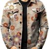 Men DJ Jacket | Vintage Floral Print Double Pocket Single Breasted Jacket Khaki