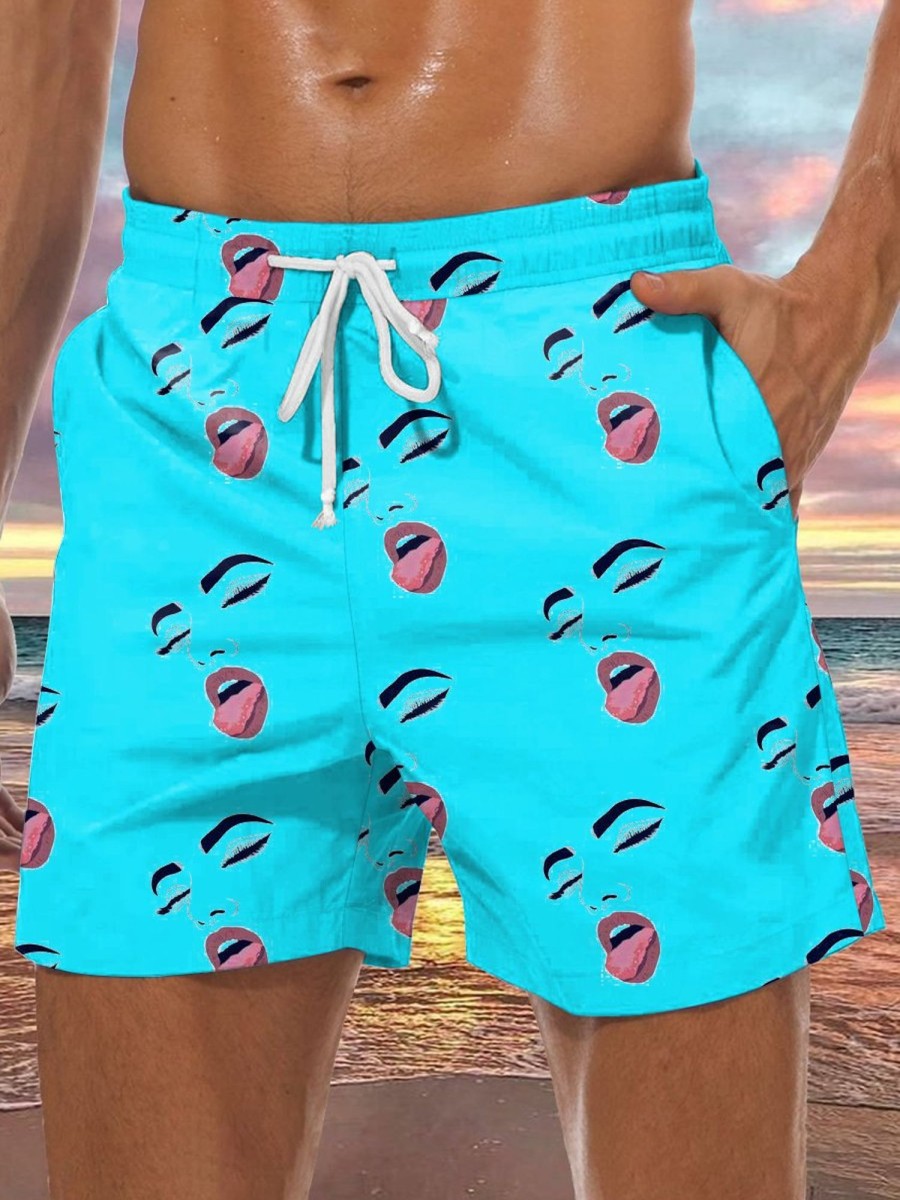 Men GYJ Bottoms | Women'S Facial Expression Print Casual Shorts Blue