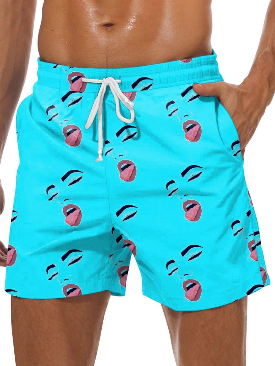 Men GYJ Bottoms | Women'S Facial Expression Print Casual Shorts Blue