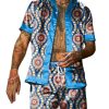 Men DJ Set | Retro Ethnic Geometric Print Short-Sleeved Shirt And Shorts Two-Piece Set Photo Color