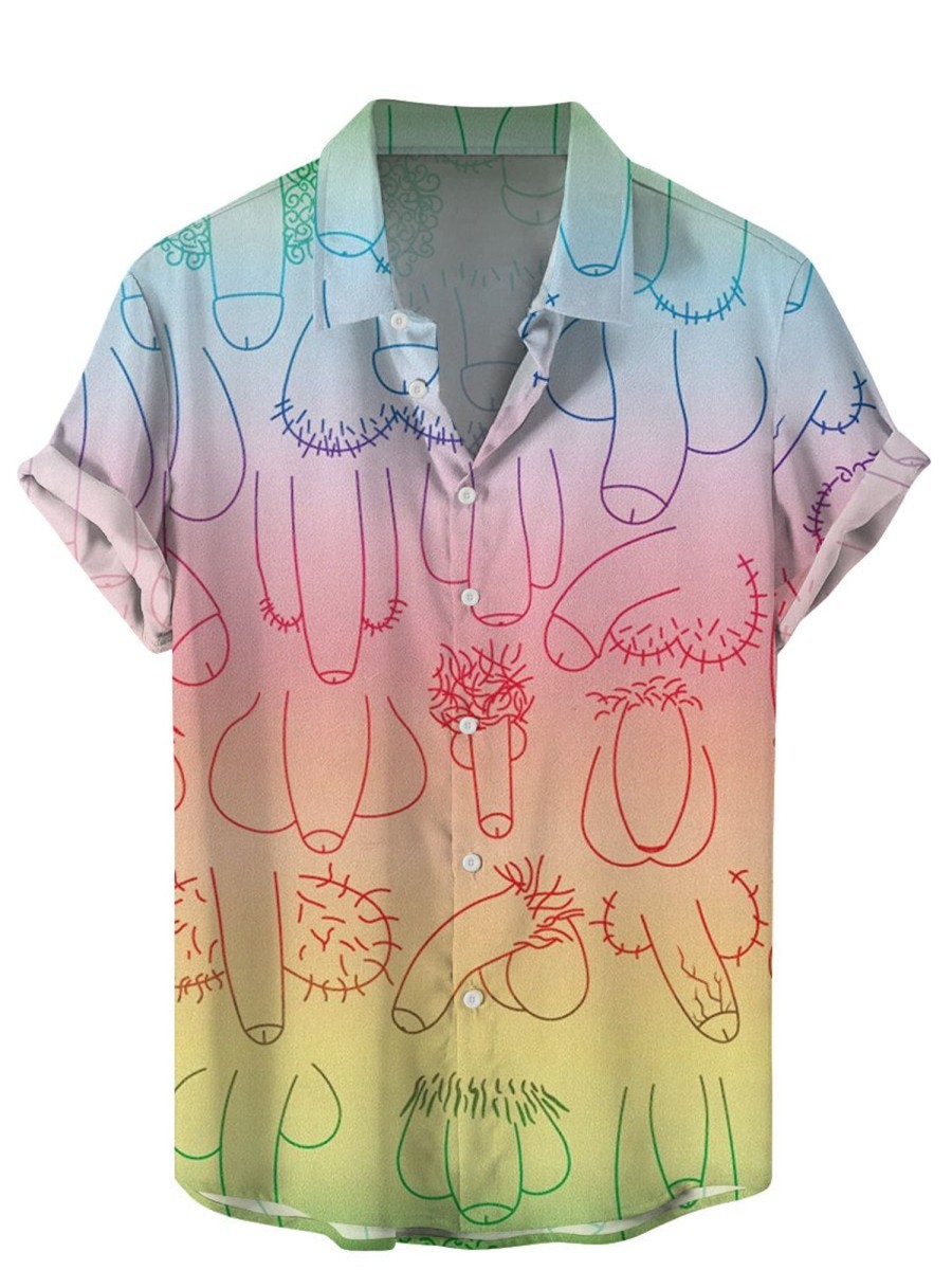 Men HLJ Shirts | Cock Ombre Rainbow Easy Care Hawaiian Aloha Shirt Polychromatic