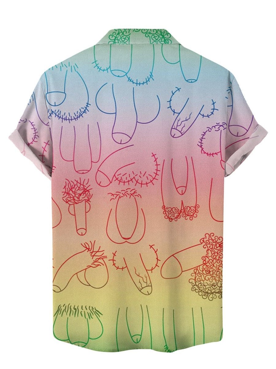 Men HLJ Shirts | Cock Ombre Rainbow Easy Care Hawaiian Aloha Shirt Polychromatic