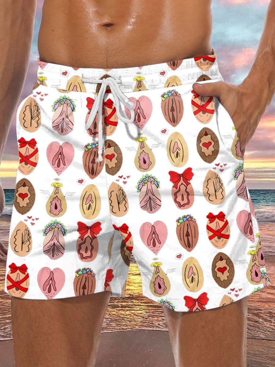 Men BXL Bottoms | Fun Hawaiian Rainbow Angel Print Casual Shorts