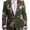 Men DJ Jacket | Lapel Three-Pocket Camouflage Print Casual Blazer Army Green