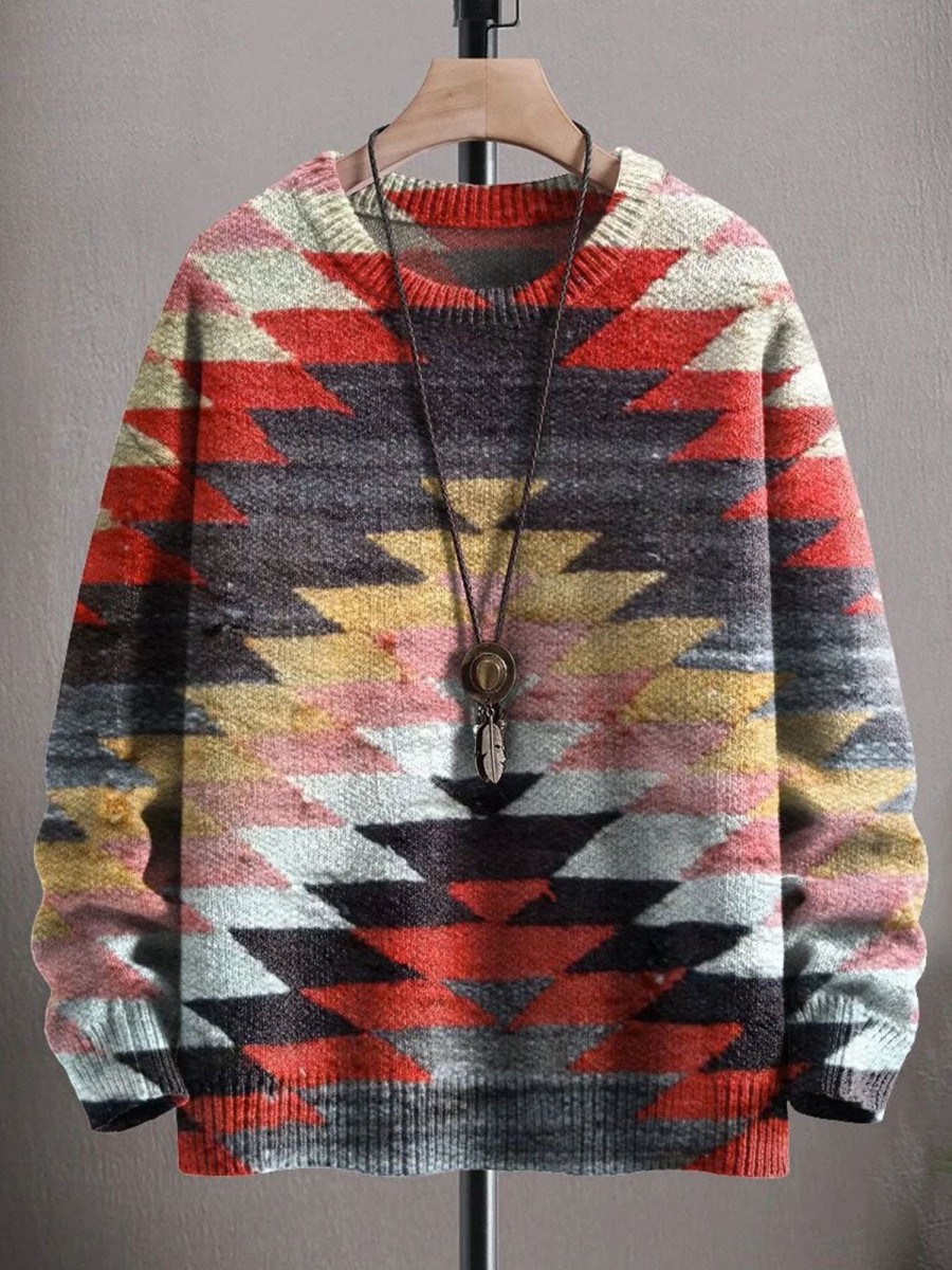 Men DJ Print Sweater | Vintage Geometric Art Print Casual Sweatshirt Sweater Photo Color