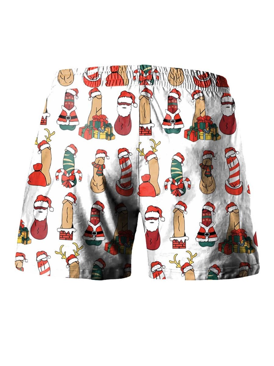 Men DJ Bottoms | Cartoon Christmas Cocks Toy Print Casual Lace-Up Shorts