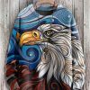 Men BXL Print Sweater | Fun Abstract Geometric Art Eagle Print Knitted Pullover Sweater Photo Color