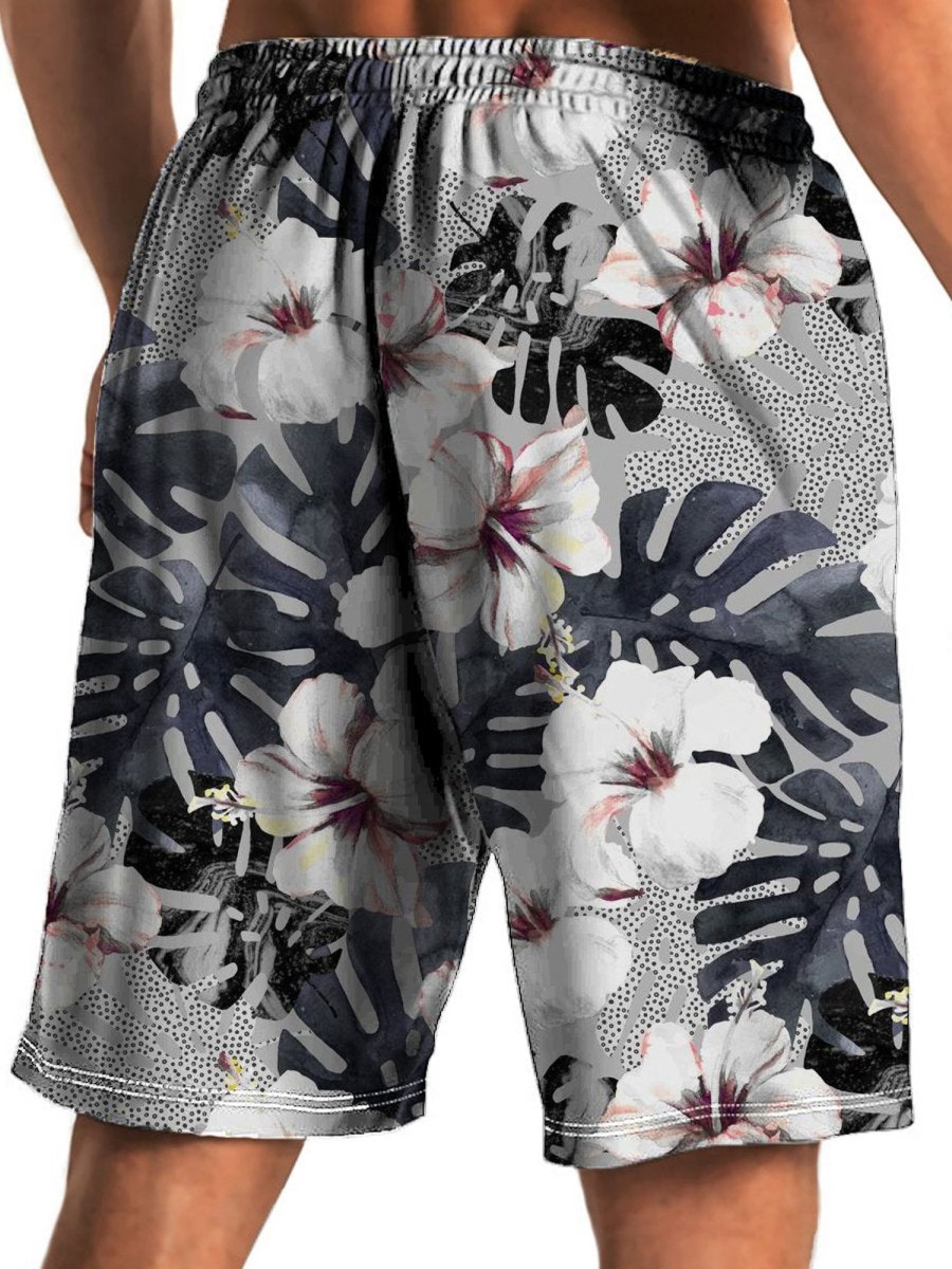 Men HLJ Shorts | Men'S Tropical Hibiscus Beach Shorts Grey