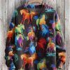 Men DJ Print Sweater | Vintage Horse Art Print Casual Knit Pullover Sweater Photo Color