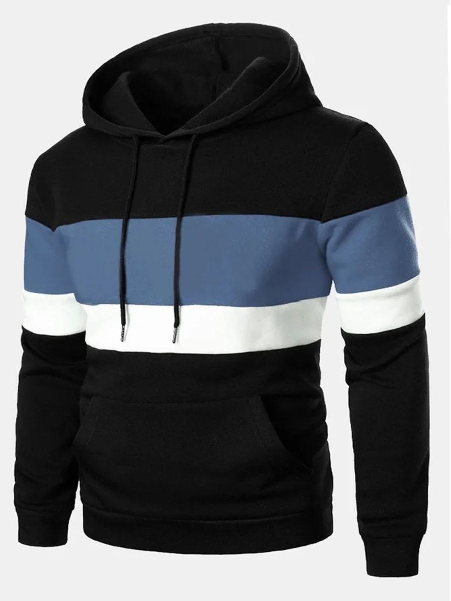 Men DJ T-Shirts | Men'S Color Block Print Basic Drawstring Hoodie Photo Color