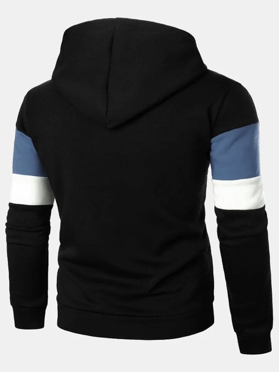 Men DJ T-Shirts | Men'S Color Block Print Basic Drawstring Hoodie Photo Color