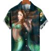 Men HLJ Shirts | Mermaid Resort Style Casual Short Sleeve Shirt Dark Green