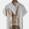 Men HLJ Shirts | Easter Bunny Breast Pocket Short Sleeve Shirt Light Grey