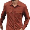 Men BXL Casual Long Sleeve Shirts | Men'S Solid Color Casual Pocket Long Sleeve Shirt Brick Red