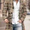 Men BXL Print Jacket | Men'S Casual Button Pocket Vintage Plaid Wool Coat Khaki