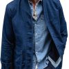 Men BXL Jacket | Vintage Solid Color Cotton Multi-Pocket Single-Breasted Casual Jacket Dark Blue