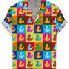 Men TH Shirts | Cartoon Colorful Blocks With Rubber Duck Printing Short Sleeve Shirt Photo Color