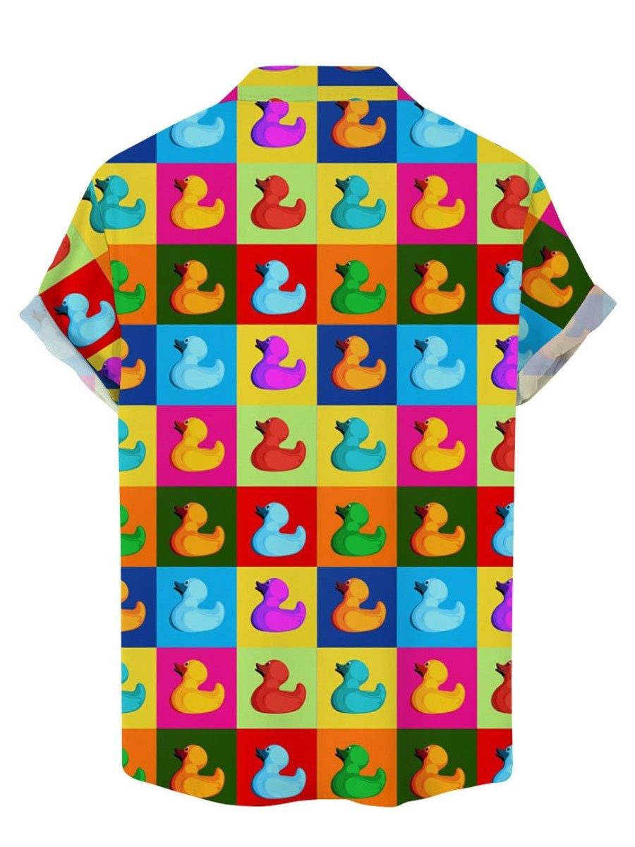 Men TH Shirts | Cartoon Colorful Blocks With Rubber Duck Printing Short Sleeve Shirt Photo Color