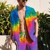 Men HLJ Set | Rainbow Gradient Print Casual Resort Set Iridescent