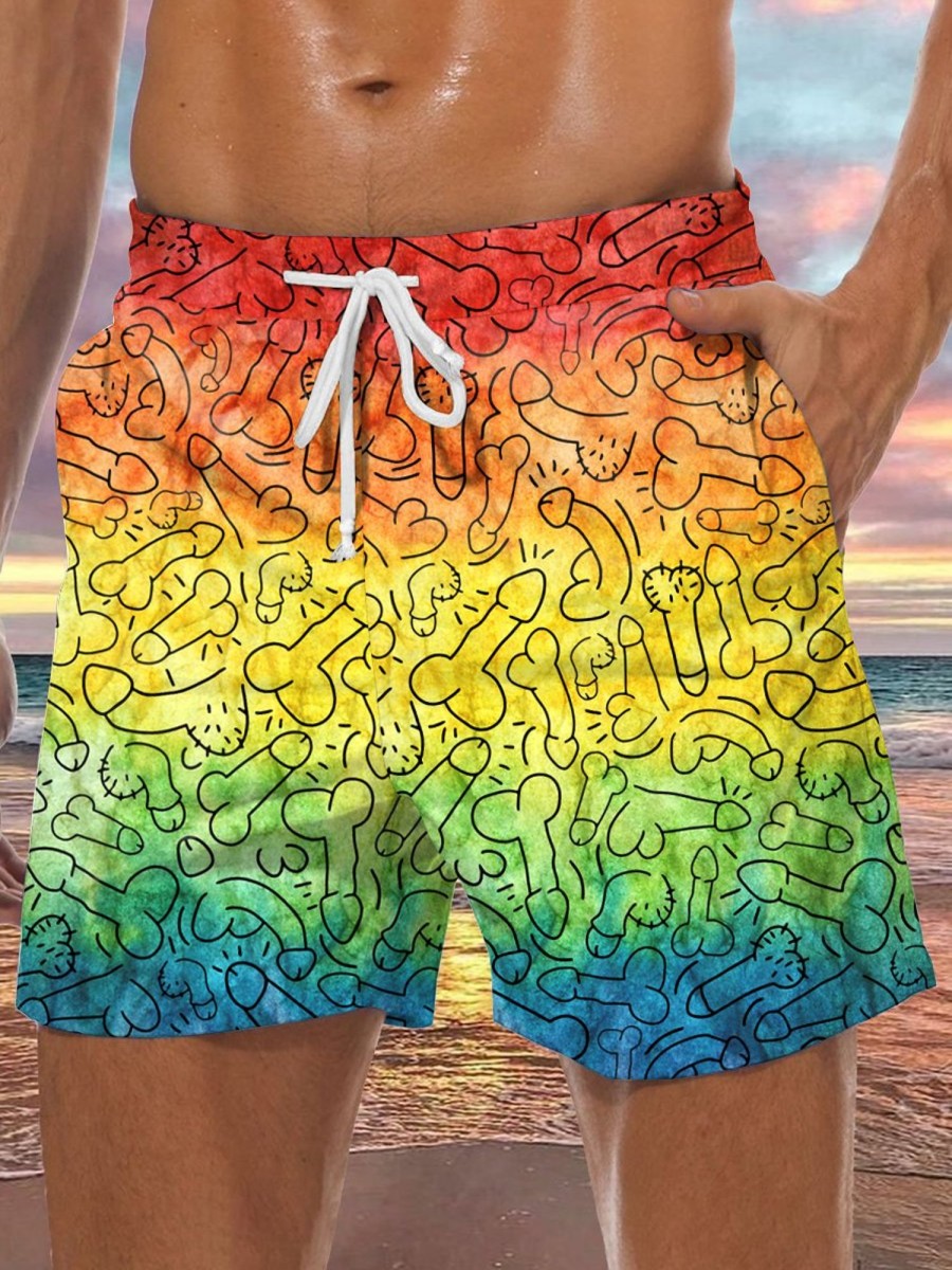 Men HLJ Shorts | Cock Gradient Rainbow Drawstring Board Shorts