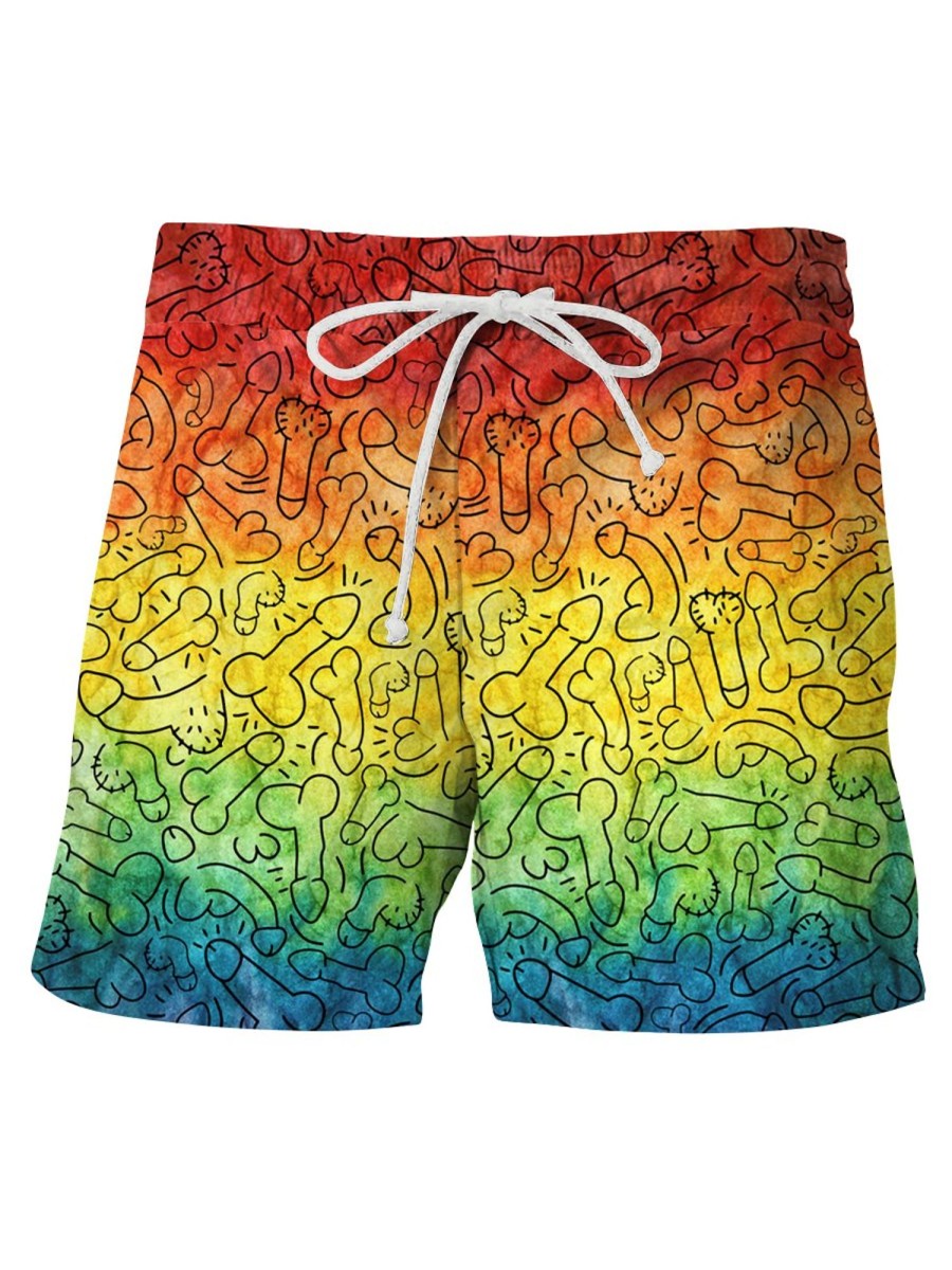 Men HLJ Shorts | Cock Gradient Rainbow Drawstring Board Shorts