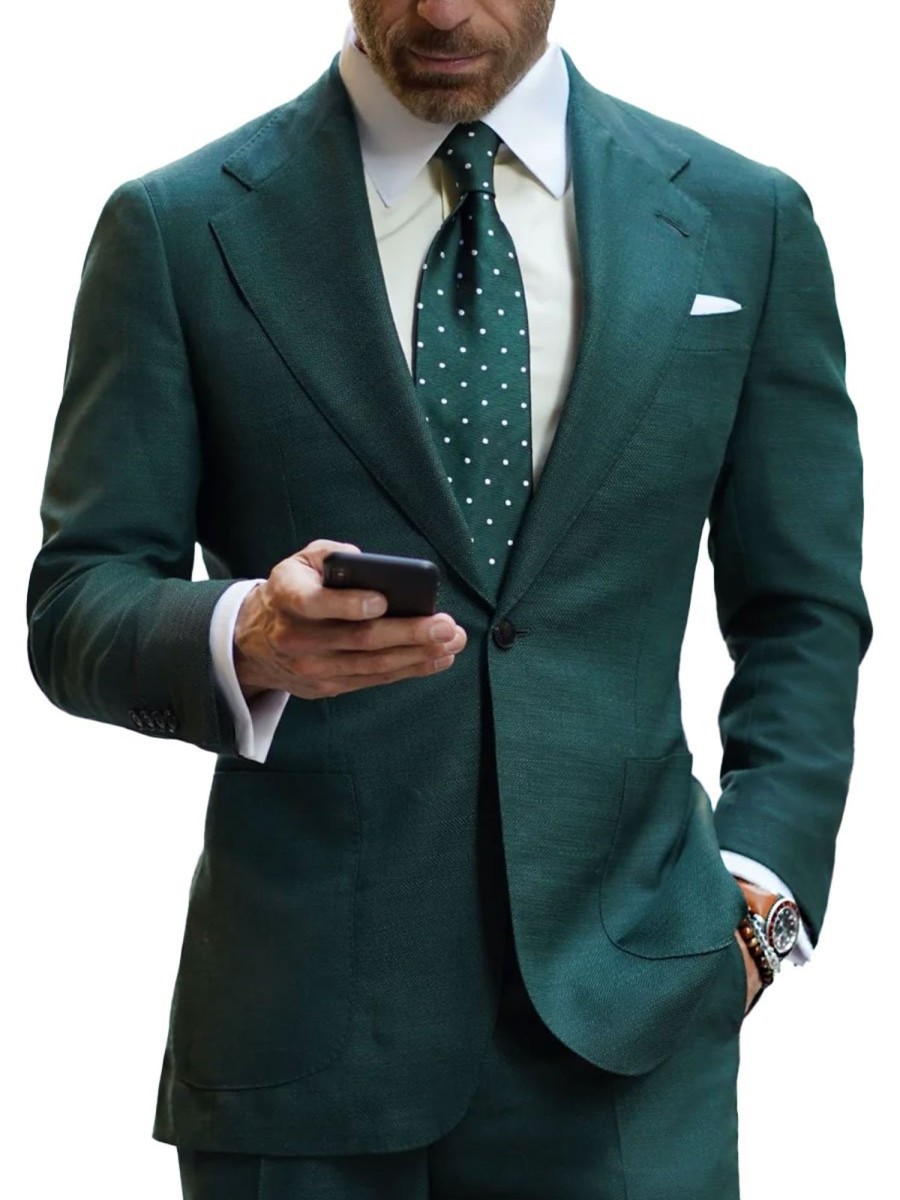 Men BXL Jacket | Men'S Solid Color Multi-Pocket One-Button Casual Blazer Dark Green