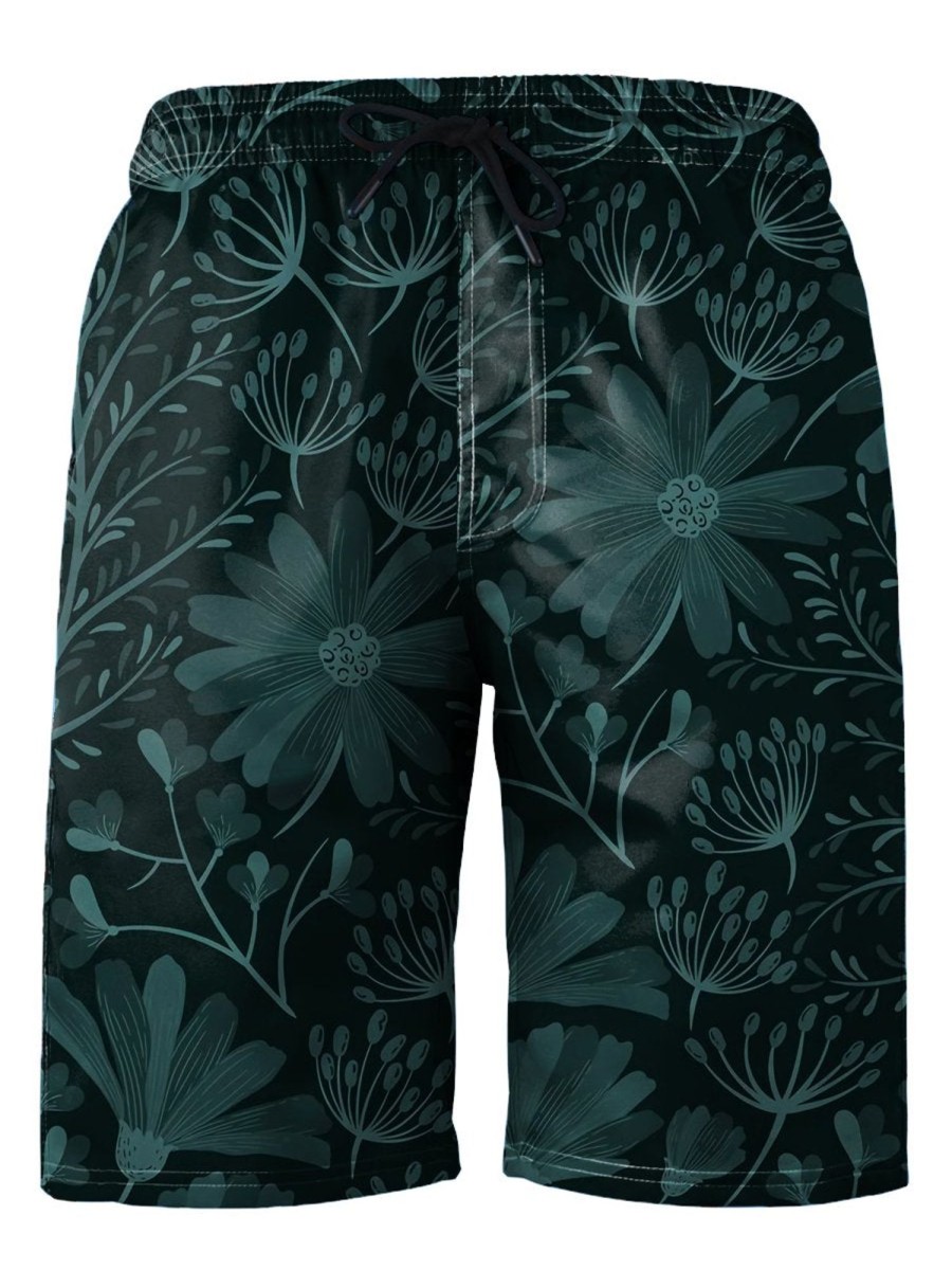 Men HLJ Bottoms | Hawaiian Casual Breathable Floral Print Beach Shorts Lake Blue