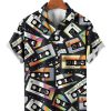 Men HLJ Shirts | Men'S Retro Vintage Cassette Print Short Sleeve Shirt Black