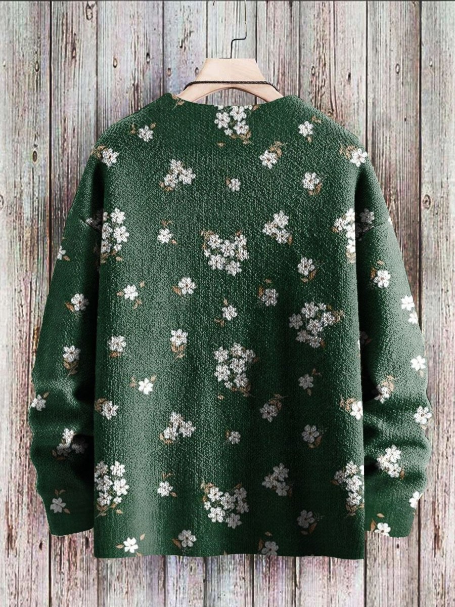 Men DJ Print Sweater | Cute Puppy Print Crew Neck Pullover Sweater Green