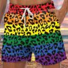 Men DJ Shorts | Rainbow Leopard Print Pocket Tie Shorts Photo Color