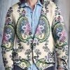 Men BXL Print Cardigan | Men'S Casual Retro Floral Single-Breasted V-Neck Woolen Cardigan Khaki