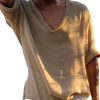 Men QMY Casual Shirts | Retro V-Neck Solid Color Raw Edge Long-Sleeved Shirt Yellow Green