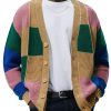 Men MW Cardigan | Men'S Fashion Colorblock Single Breasted Long Sleeve Knit Cardigan 81050023M Khaki