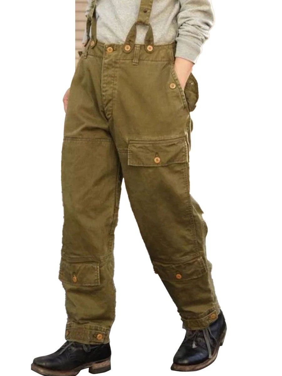 Men DJ Bottoms | American Retro Multi-Pocket Casual Overalls Army Green