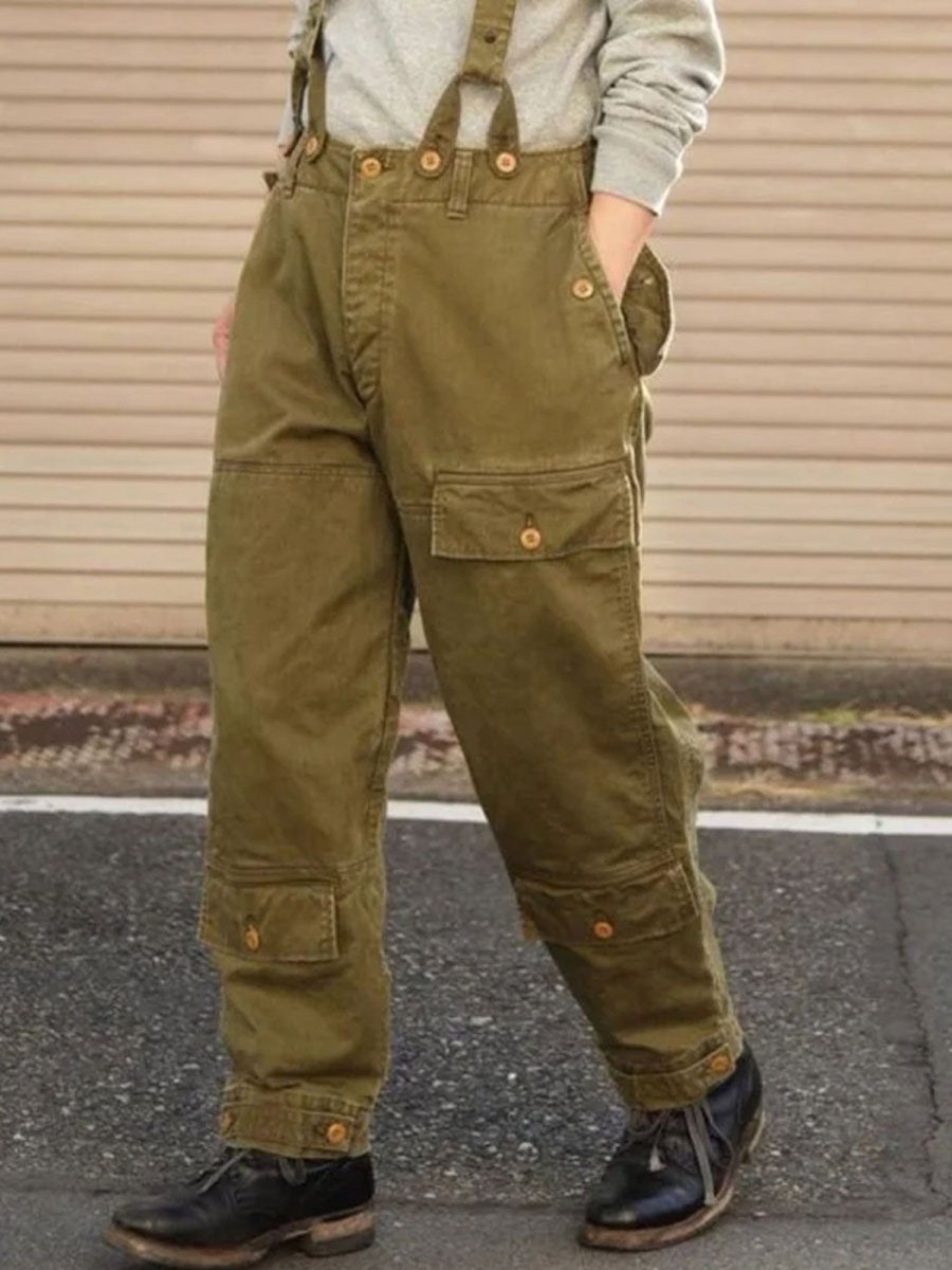 Men DJ Bottoms | American Retro Multi-Pocket Casual Overalls Army Green